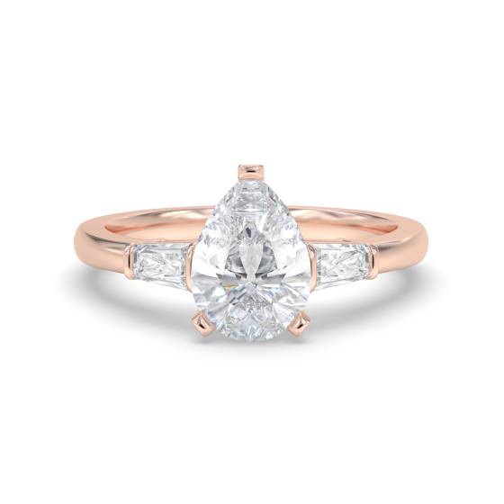 Elegant Pear and Baguette Diamond Trilogy Ring