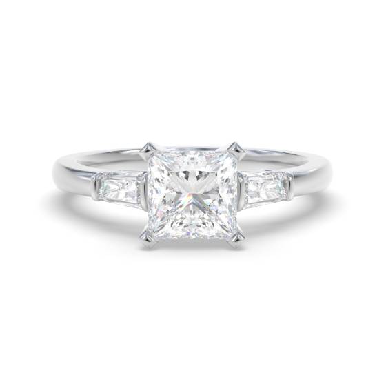 Elegant Princess and Baguette Diamond Trilogy Ring
