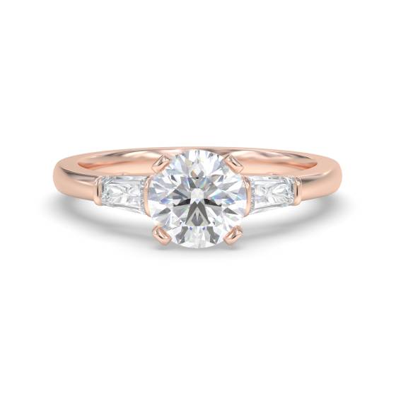 Elegant Round and Baguette Diamond Trilogy Ring