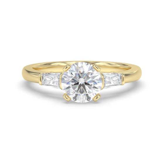 Elegant Round and Baguette Diamond Trilogy Ring