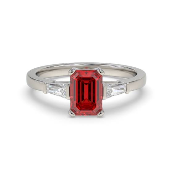 Emerald Cut Ruby Gemstone Diamond Ring