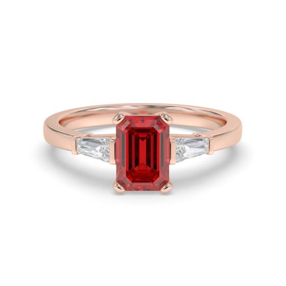 Emerald Cut Ruby Gemstone Diamond Ring