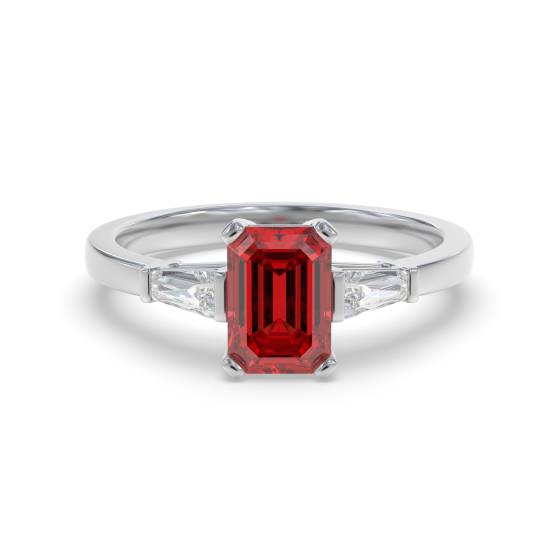 Emerald Cut Ruby Gemstone Diamond Ring