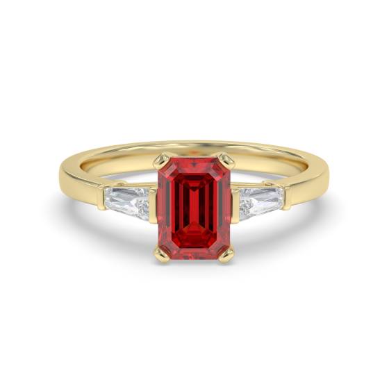 Emerald Cut Ruby Gemstone Diamond Ring