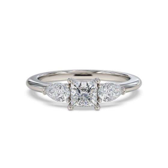 Elegant Princess and Pear Diamond Trilogy Ring