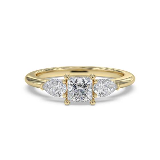 Elegant Princess and Pear Diamond Trilogy Ring
