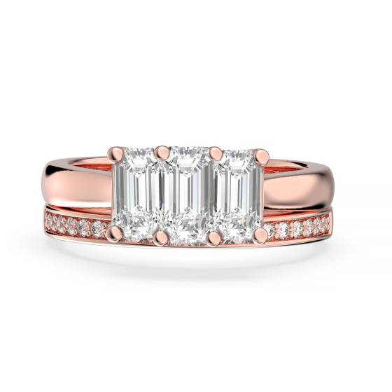 Emerald  Diamond Trilogy Bridal Set