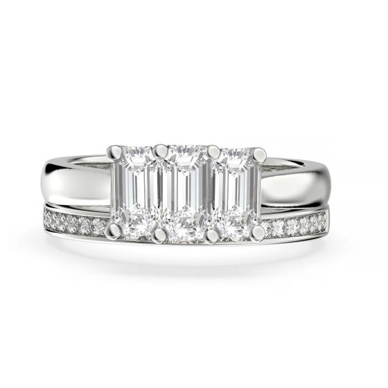 Emerald  Diamond Trilogy Bridal Set