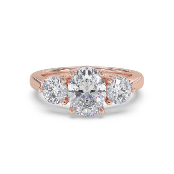 Elegant Oval and Round Diamond Trilogy Ring