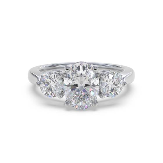 Elegant Oval and Round Diamond Trilogy Ring