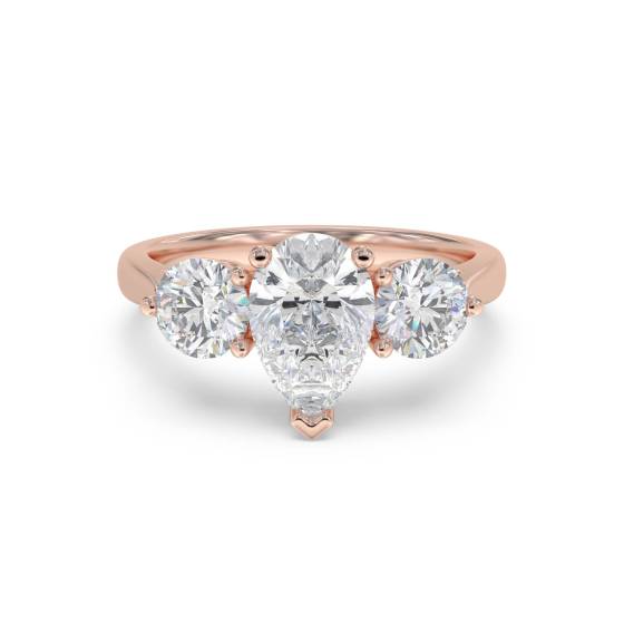 Stylish Pear and Round Diamond Trilogy Ring
