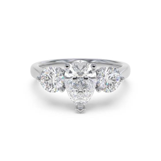 Stylish Pear and Round Diamond Trilogy Ring