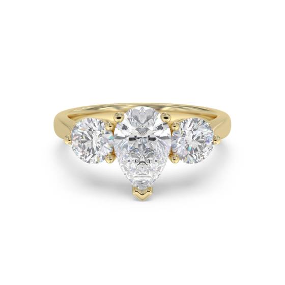 Stylish Pear and Round Diamond Trilogy Ring