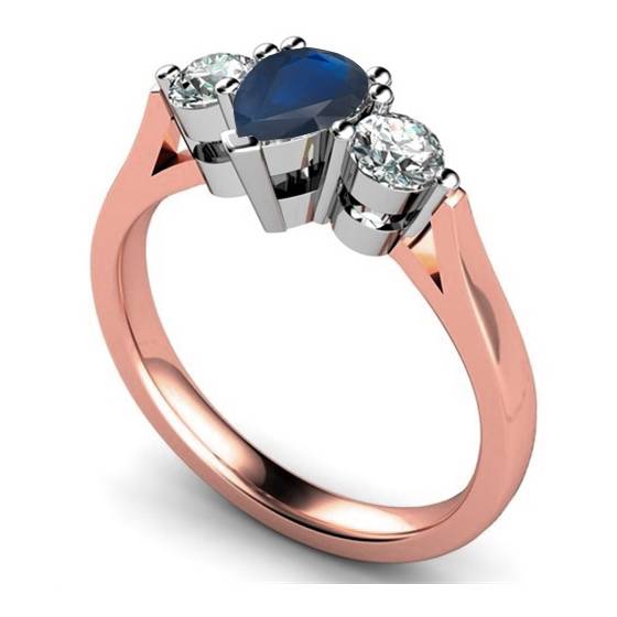 Pear Blue Sapphire and Diamond Trilogy Ring