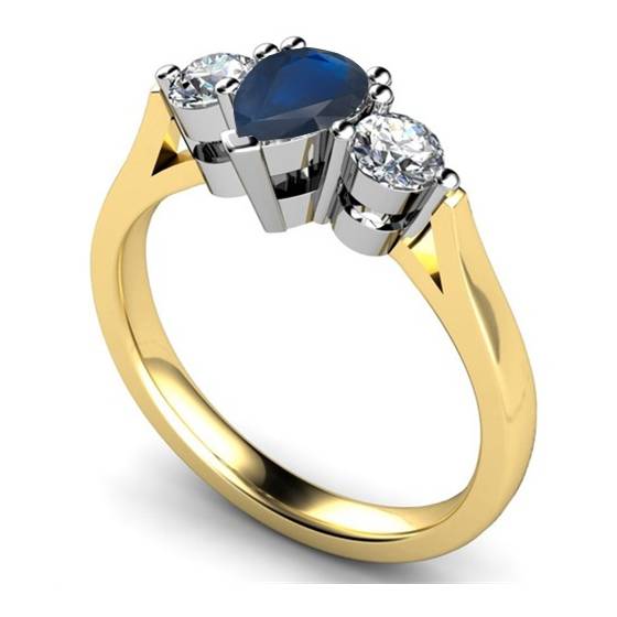 Pear Blue Sapphire and Diamond Trilogy Ring