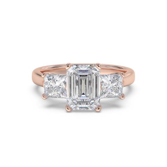 Classic Emerald and Princess Diamond Trilogy Ring