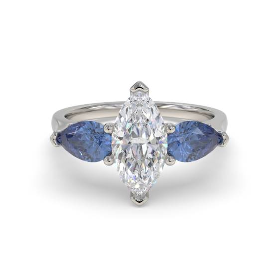 Marquise Diamond and Blue Sapphire Trilogy Ring