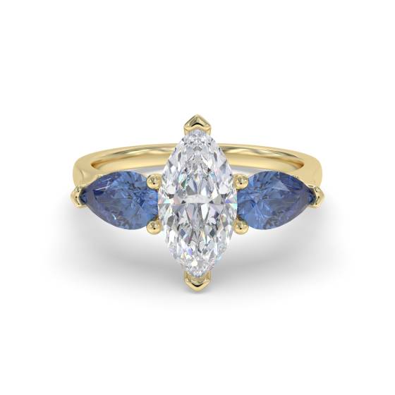 Marquise Diamond and Blue Sapphire Trilogy Ring