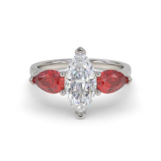 Marquise Diamond and Ruby Trilogy Ring