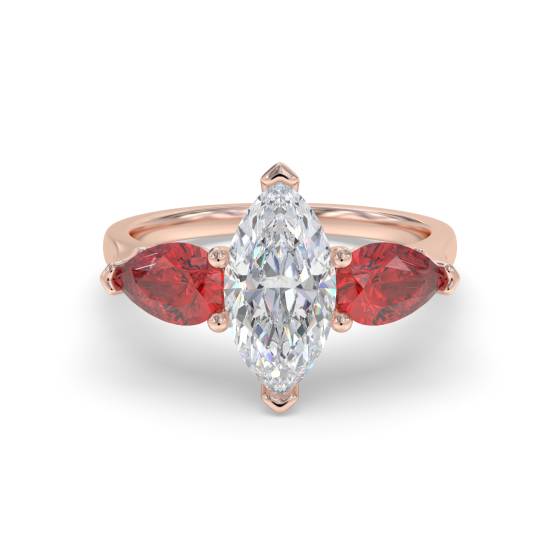 Marquise Diamond and Ruby Trilogy Ring