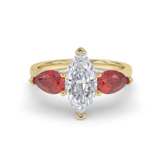 Marquise Diamond and Ruby Trilogy Ring