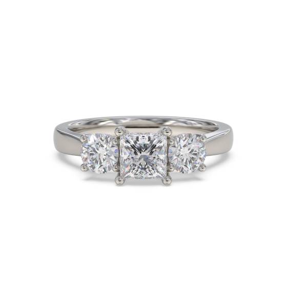 Stylish Princess & Round Diamond Trilogy Ring