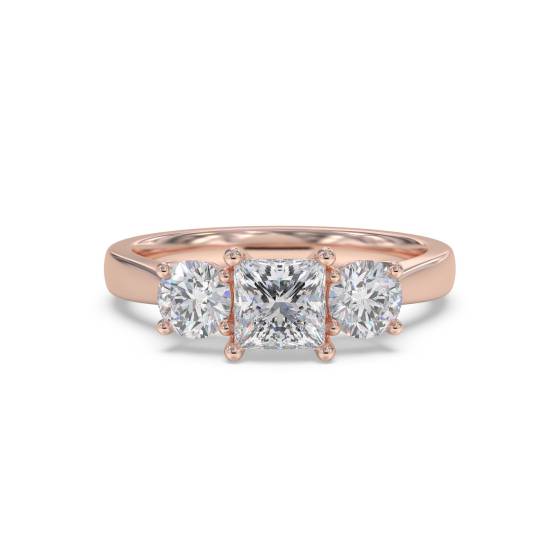Stylish Princess & Round Diamond Trilogy Ring