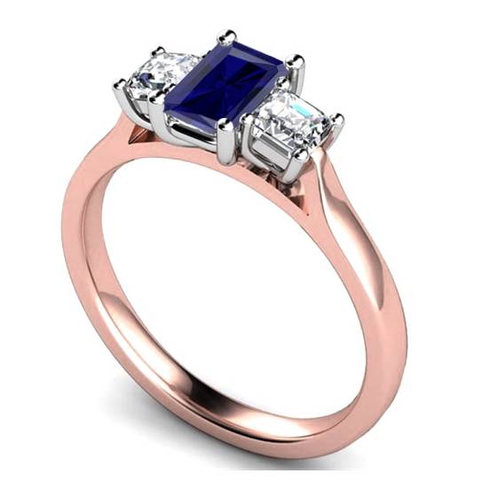 Blue Sapphire Radiant Diamond Trilogy Ring