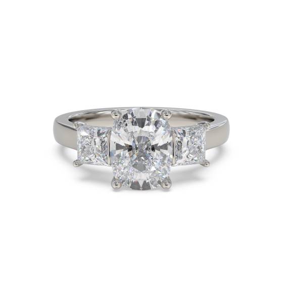 Simple Cushion and Princess Diamond Trilogy Ring