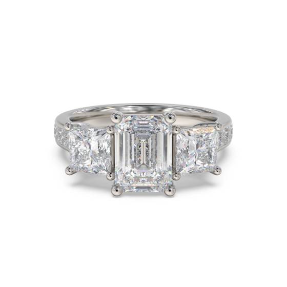 3 Stone Diamond Ring With Shoulder Diamonds