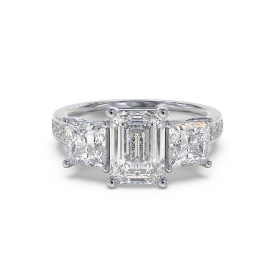 3 Stone Diamond Ring With Shoulder Diamonds