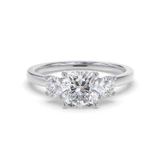 Classic Cushion & Round Diamond Trilogy Ring