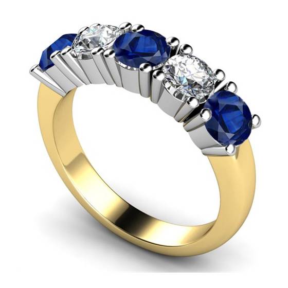 5 Stone Diamond and Blue Sapphire Half Eternity Ring