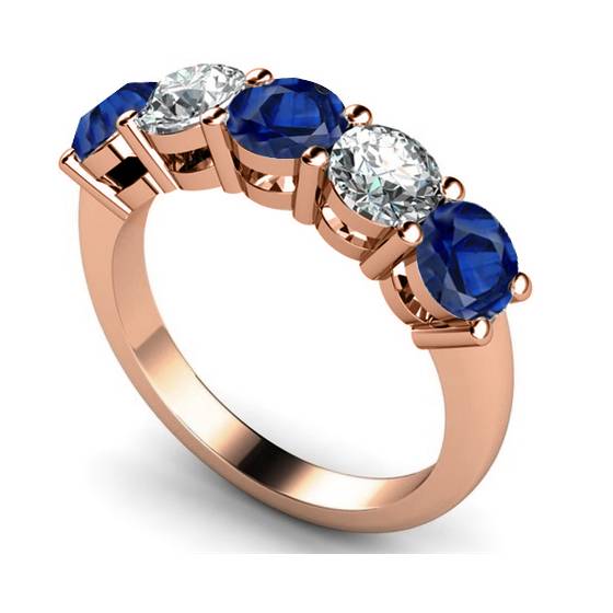 5 Stone Diamond and Blue Sapphire Half Eternity Ring
