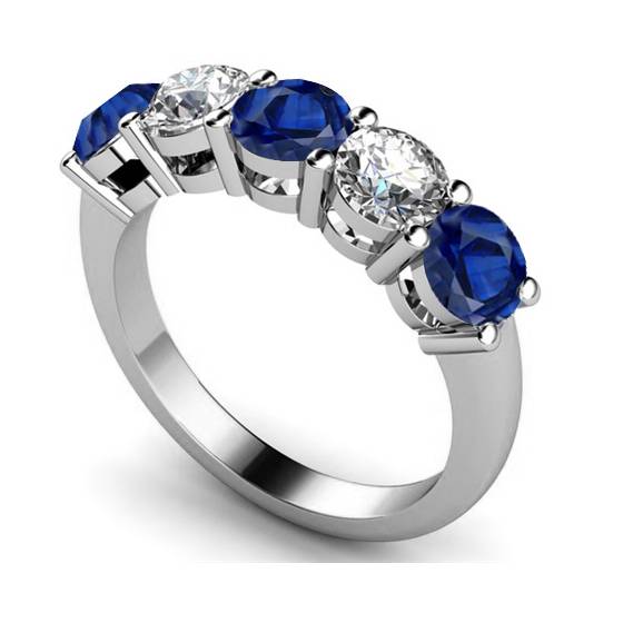 5 Stone Diamond and Blue Sapphire Half Eternity Ring