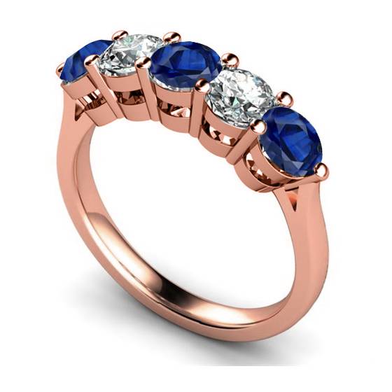 5 Stone Diamond and Blue Sapphire Half Eternity Ring