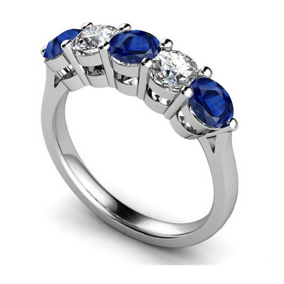 5 Stone Diamond and Blue Sapphire Half Eternity Ring
