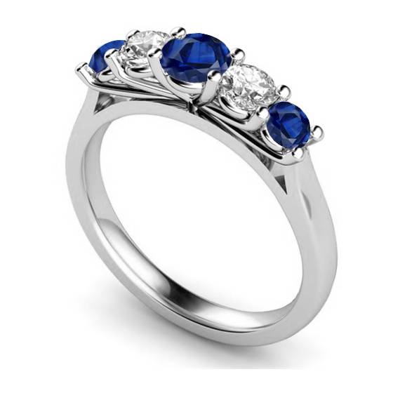 5 Stone Diamond and Blue Sapphire Half Eternity Ring