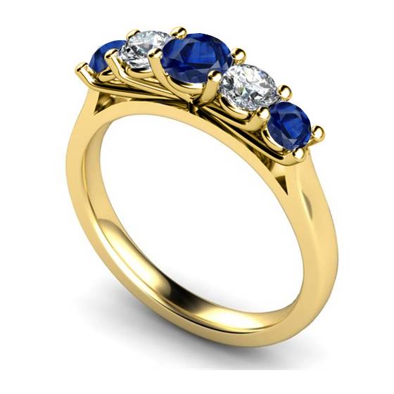 5 Stone Diamond and Blue Sapphire Half Eternity Ring