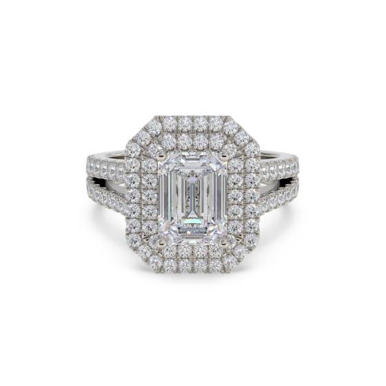 Emerald Diamond Halo Shoulder Set Ring