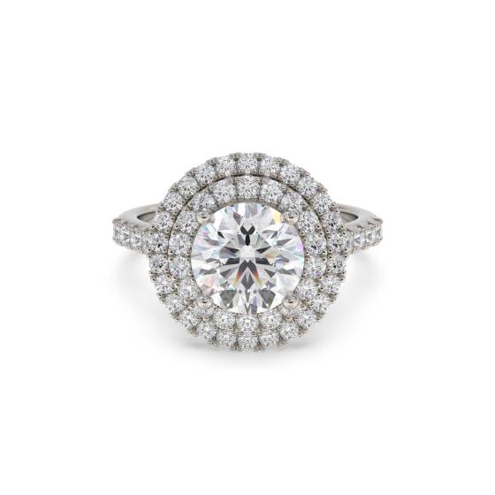 Round Diamond Double Halo Shoulder Set Ring