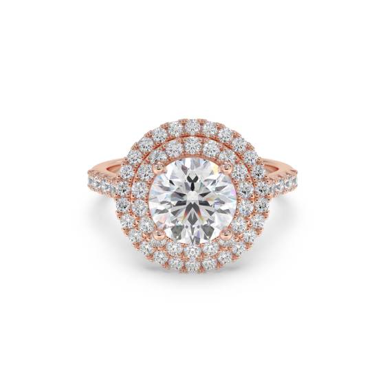 Round Diamond Double Halo Shoulder Set Ring