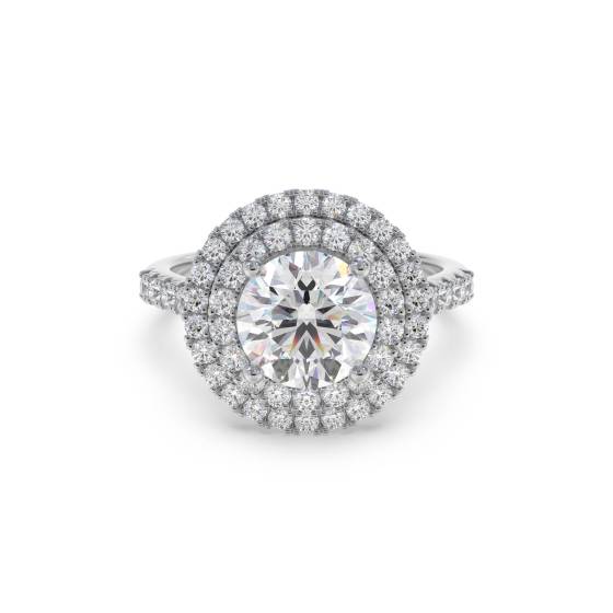 Round Diamond Double Halo Shoulder Set Ring