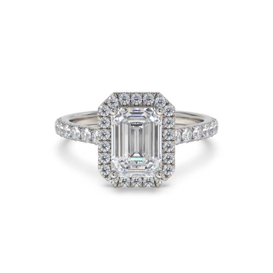 Emerald Diamond Single Halo Shoulder Set Ring
