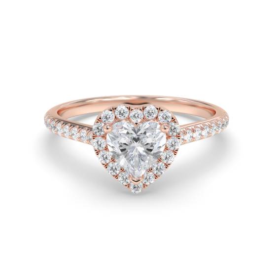 Heart Diamond Single Halo Shoulder Set Ring