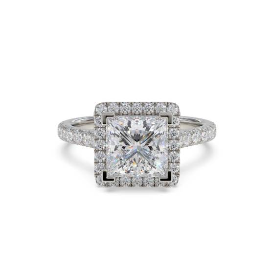 Princess Diamond Single Halo Shoulder Set Ring