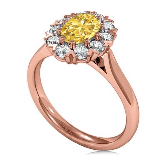 Fancy Yellow Oval Diamond Single Halo Ring