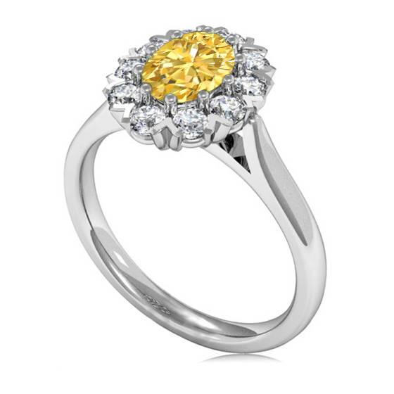 Fancy Yellow Oval Diamond Single Halo Ring