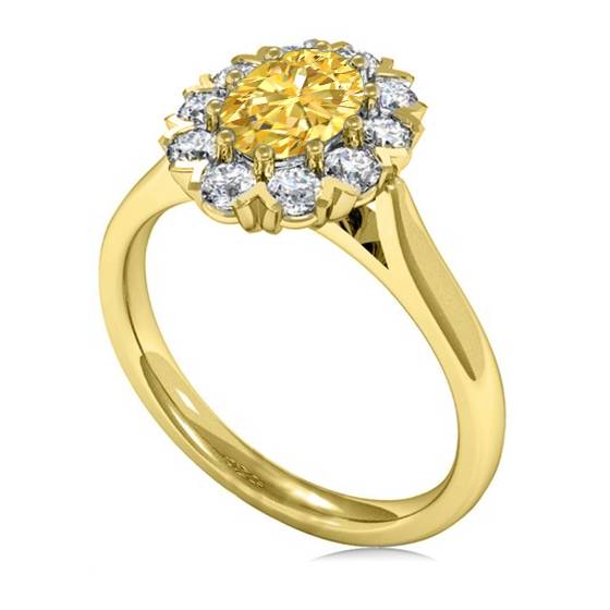 Fancy Yellow Oval Diamond Single Halo Ring