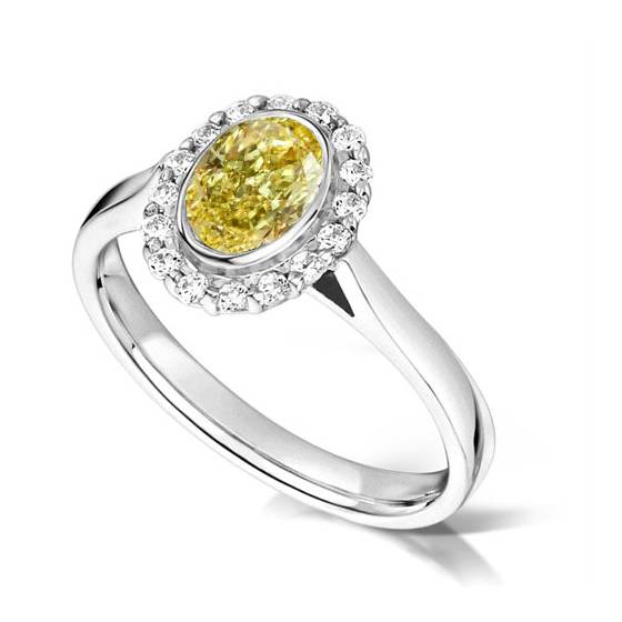 Fancy Yellow Oval Diamond Shoulder Set Ring